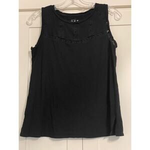 Ann Taylor LOFT black tank with crochet inserts XS 100% Cotton